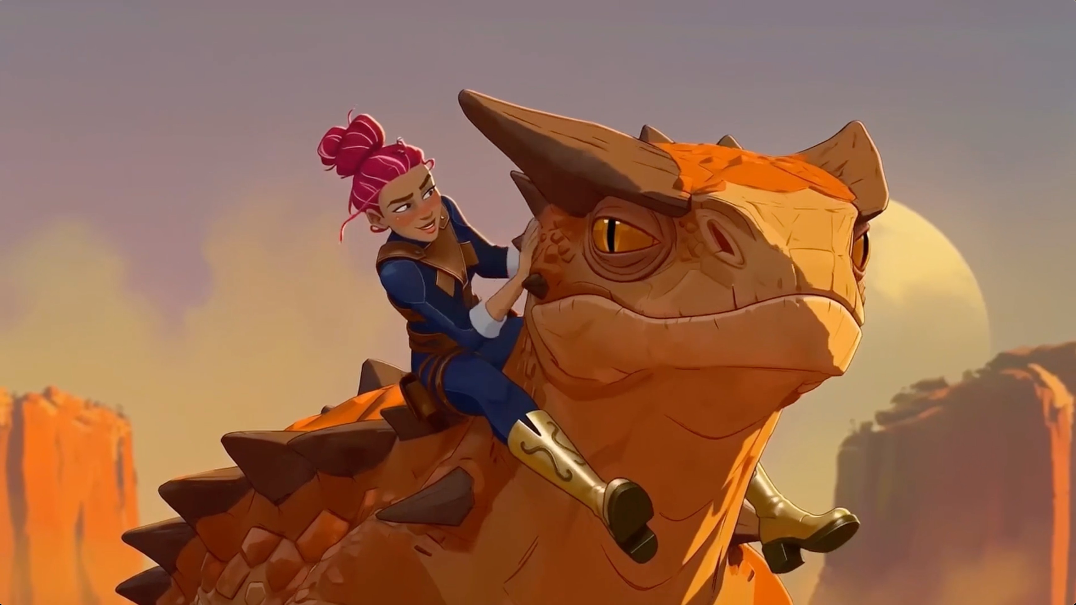Storyboard frame — Victory Harben riding a creature