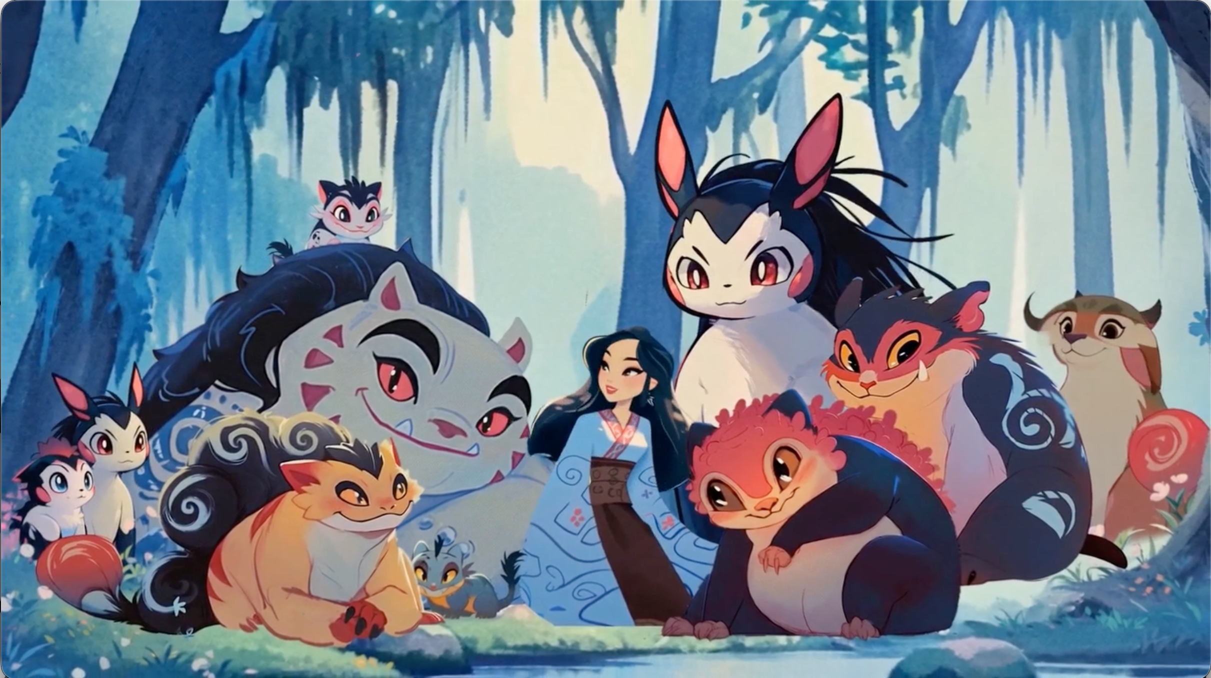 Snow with the Seven Wonders creatures in the forest