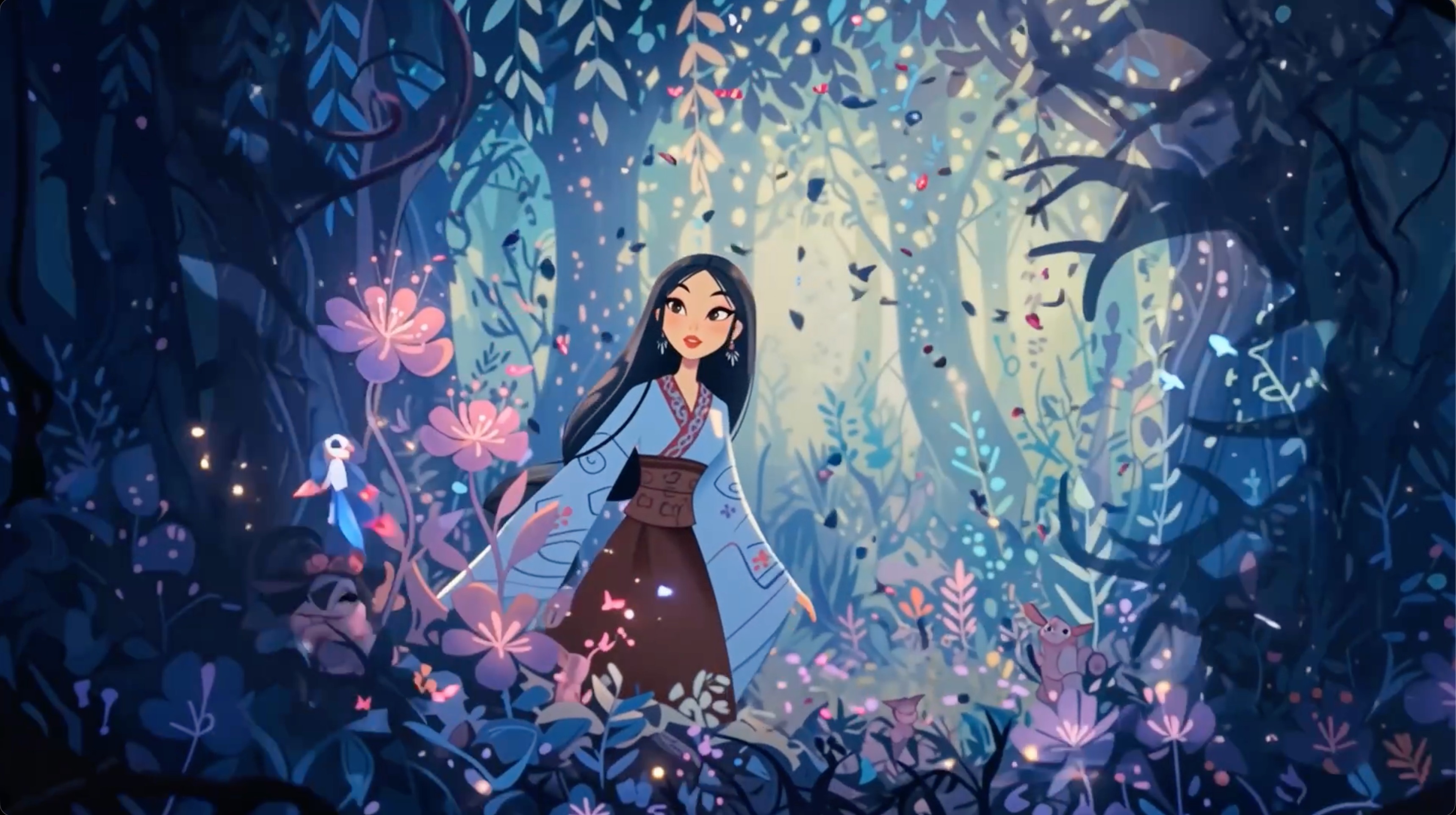 Snow walking through an enchanted forest